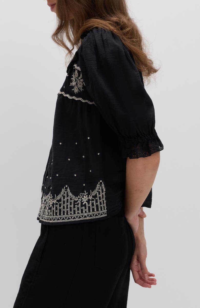 PER UNA BY M&S Embroidered Lace Collar Top, Alternate, color, Black/ Multi