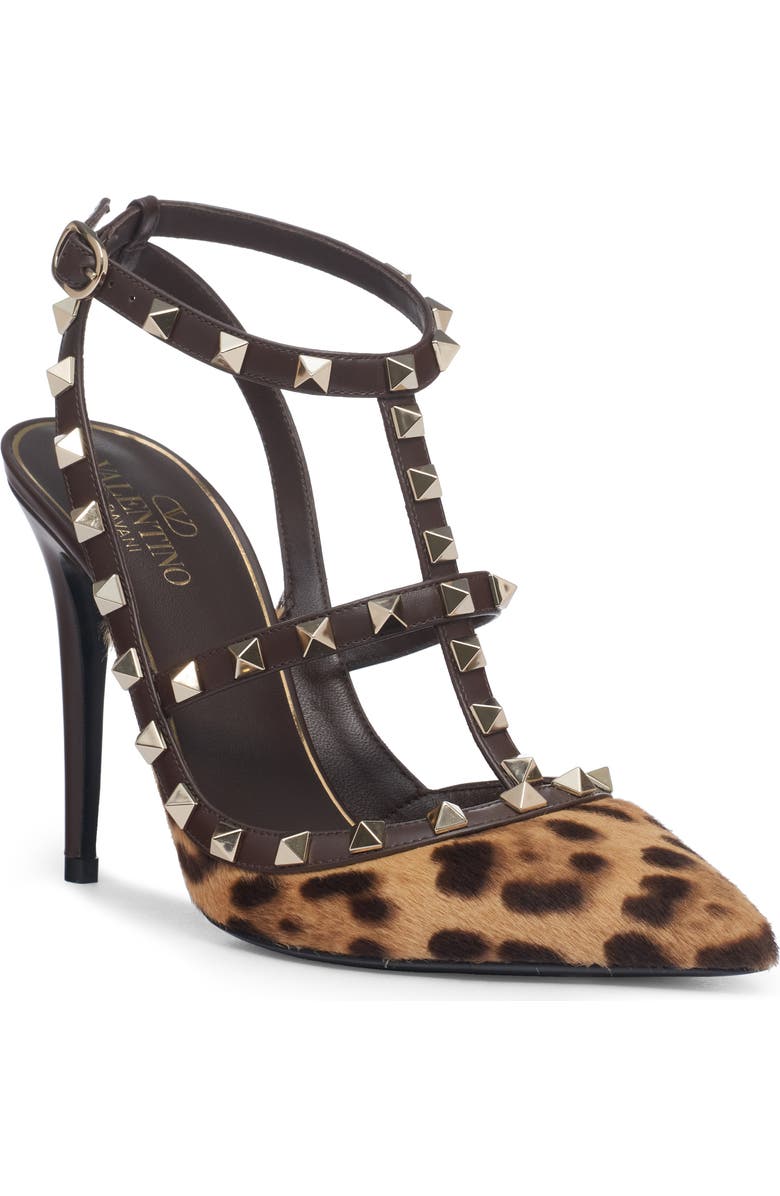 Valentino Garavani Rockstud Genuine Calf Hair Pointed Toe T-Strap Pump, Main, color,