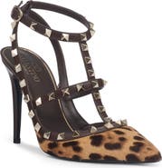 Valentino Garavani Rockstud Genuine Calf Hair Pointed Toe T-Strap Pump