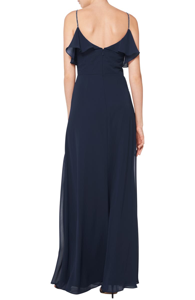 #Levkoff Embellished Ruffle Neck Chiffon A-Line Gown, Alternate, color, 