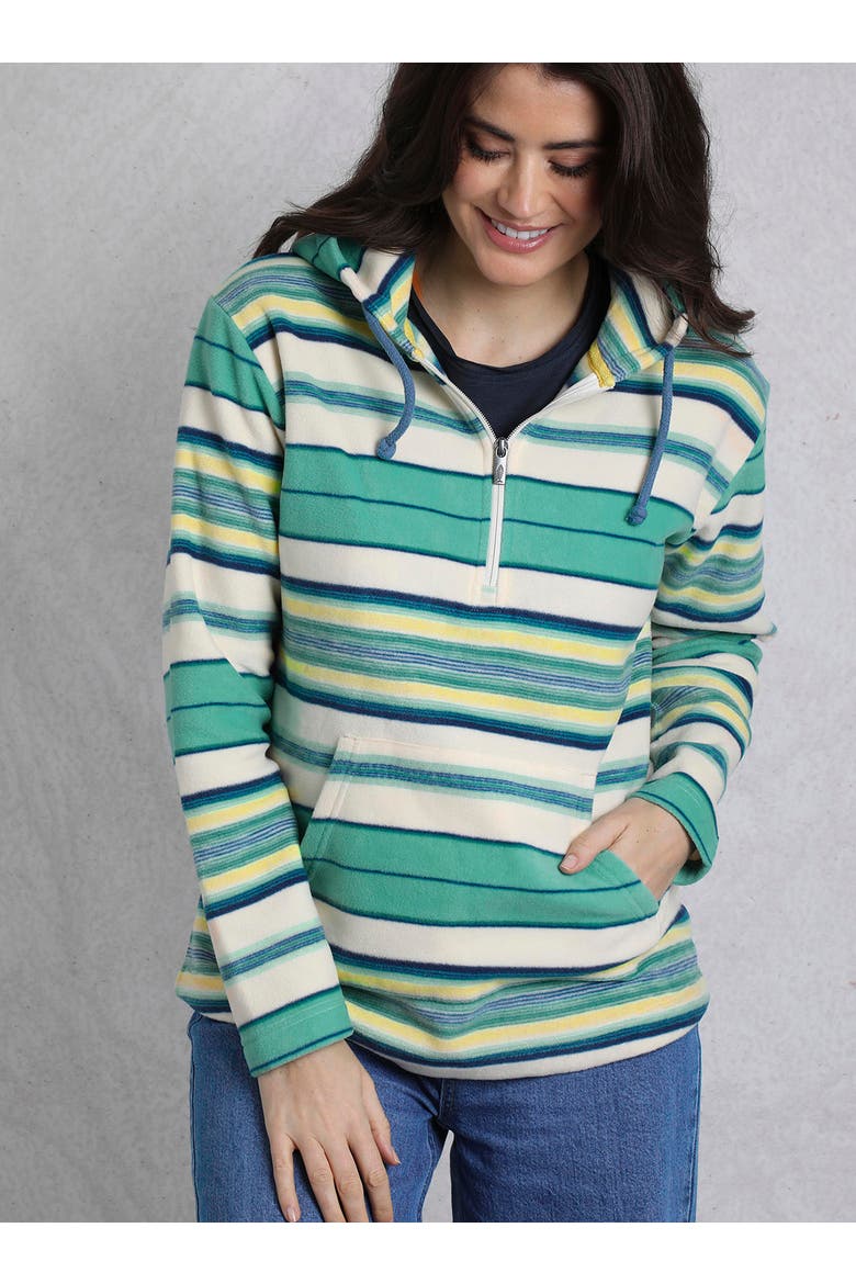 Lana 1/4 Zip Stripe Microfleece Hoodie, Main, color, Aqua Marine