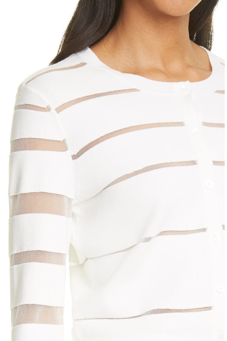 Sheer Stripe Cardigan, Alternate, color, WHITE