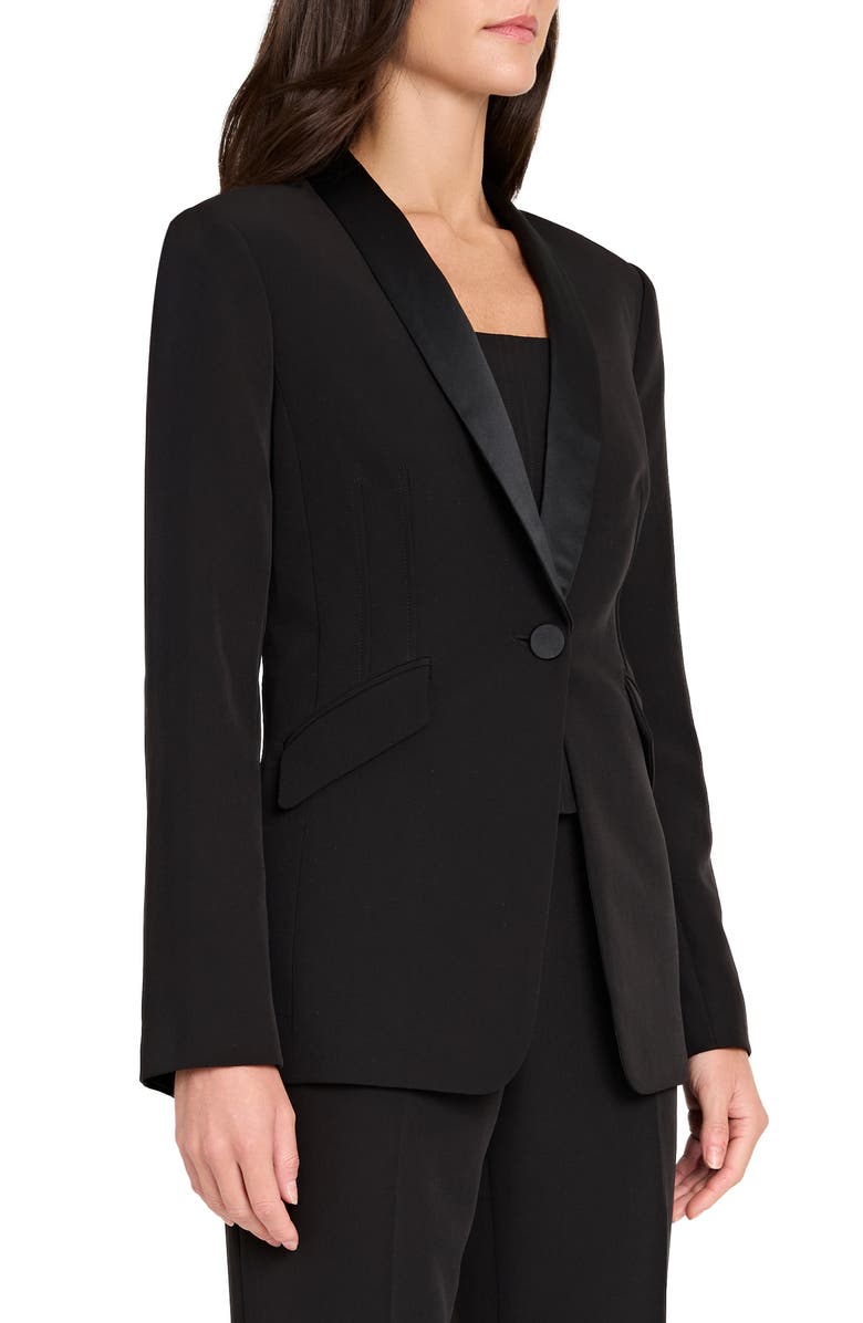 Tahari ASL Crepe Tuxedo Jacket, Alternate, color, Black