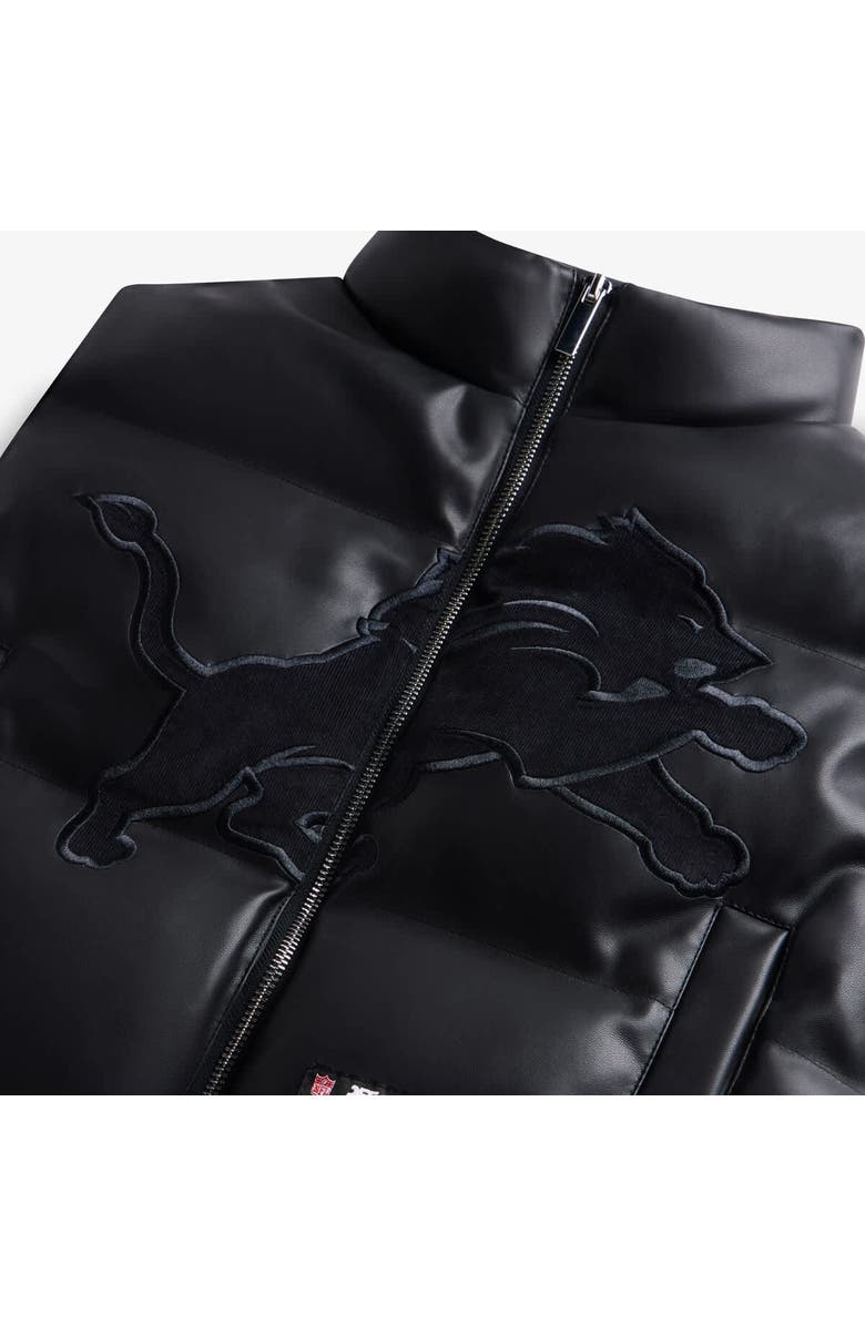 Off Season Women's  Black Detroit Lions Faux Leather Cropped Puffer Vest, Alternate, color, Black