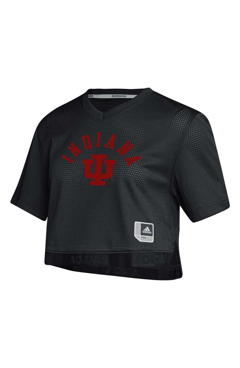 adidas Women's adidas Black Indiana Hoosiers Primegreen V-Neck Cropped Jersey, Alternate, color, Black
