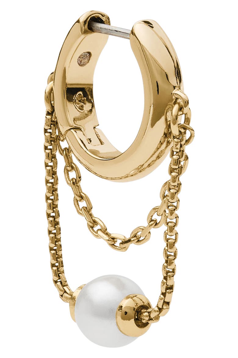 chain reaction faux pearl huggie hoop earrings, Alternate, color, CREAM.