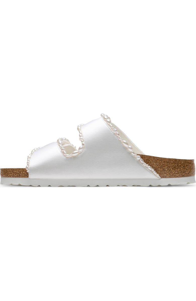 Birkenstock x Danielle Frankel x Danielle Frankel Arizona Satin & Faux Pearl Slide Sandal, Alternate, color, White