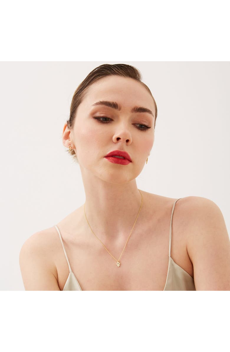 Spero London Hamsa Hand Necklace Sterling Silver With Blue Stone, Alternate, color, Gold