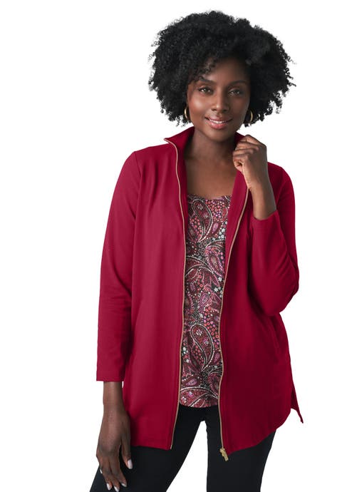 Stretch Cotton Zip Front Hi-Low Jacket