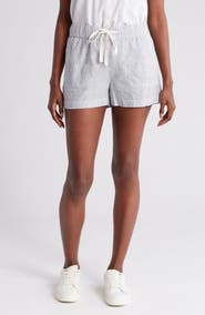 Caslon® Stripe Drawstring Linen Blend Shorts
