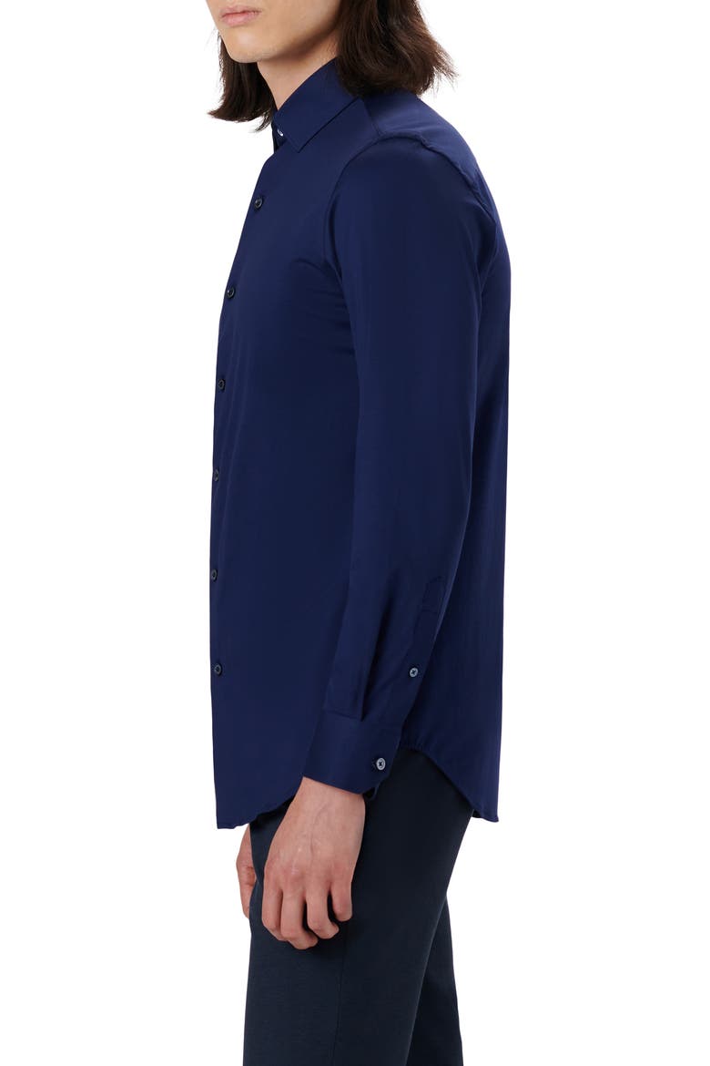 OoohCotton® Solid Button-Up Shirt, Alternate, color, NAVY