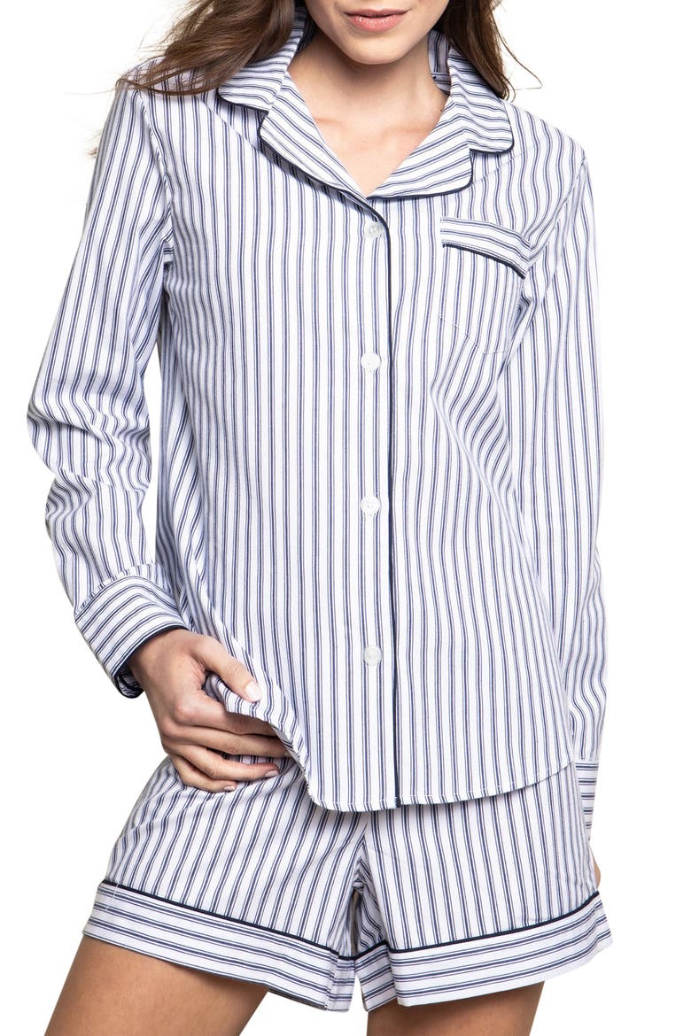 Navy French Ticking Stripe Short Pajamas, Main, color, NAVY