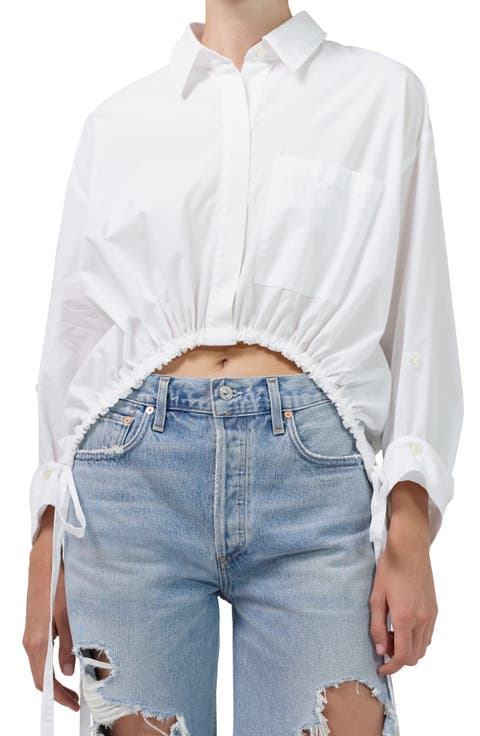 Drawstring Hem Cotton Shirt