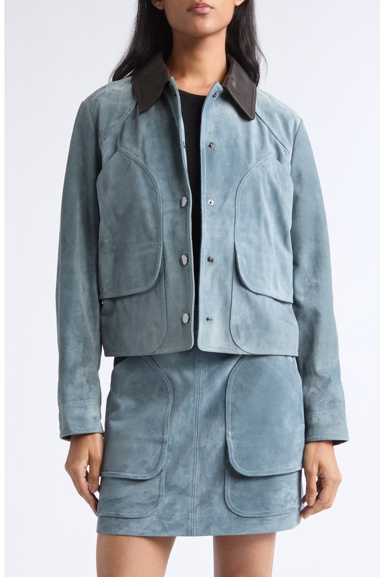 Walters Cropped Suede Barn Jacket, Main, color, BLUE STEEL