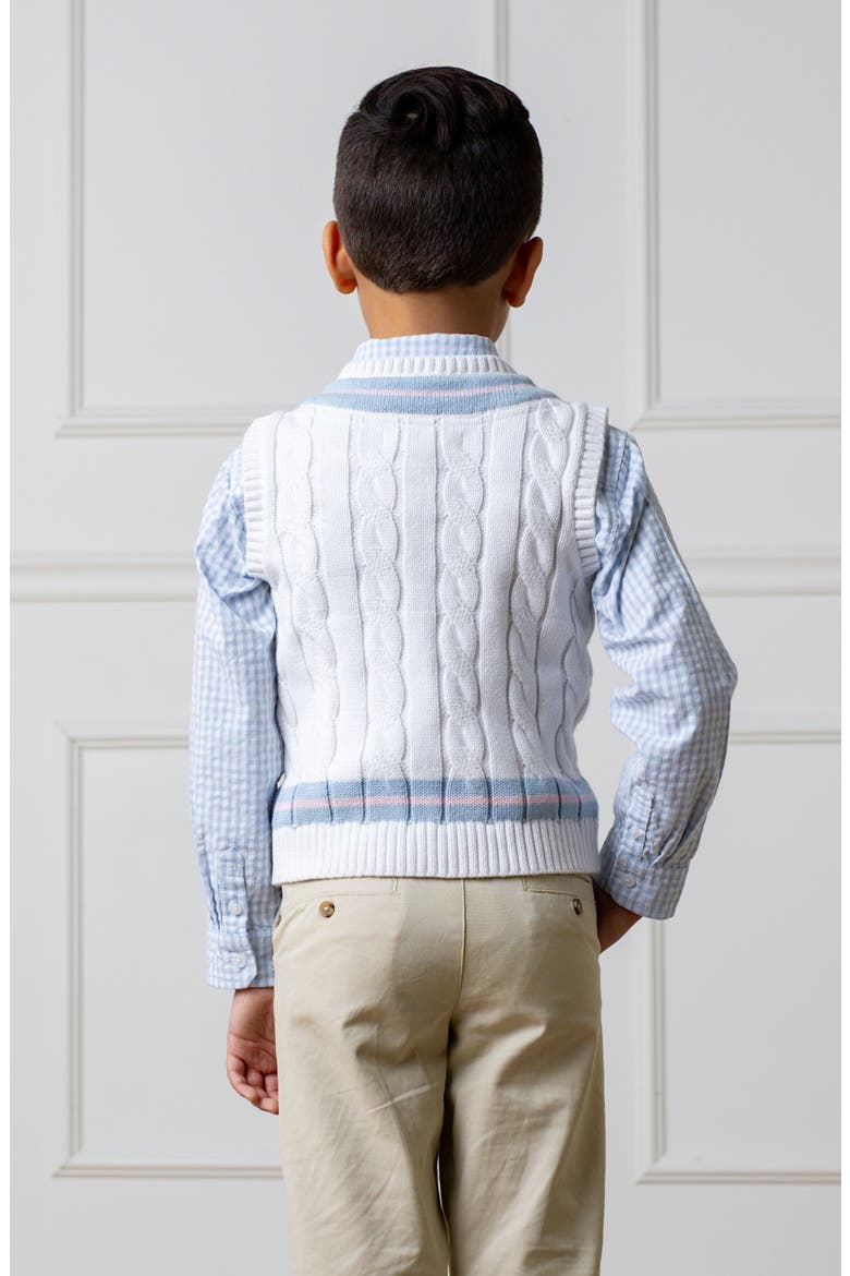 Boys' Organic Cricket Sweater Vest, Kids, Alternate, color, White with Blue and Pink