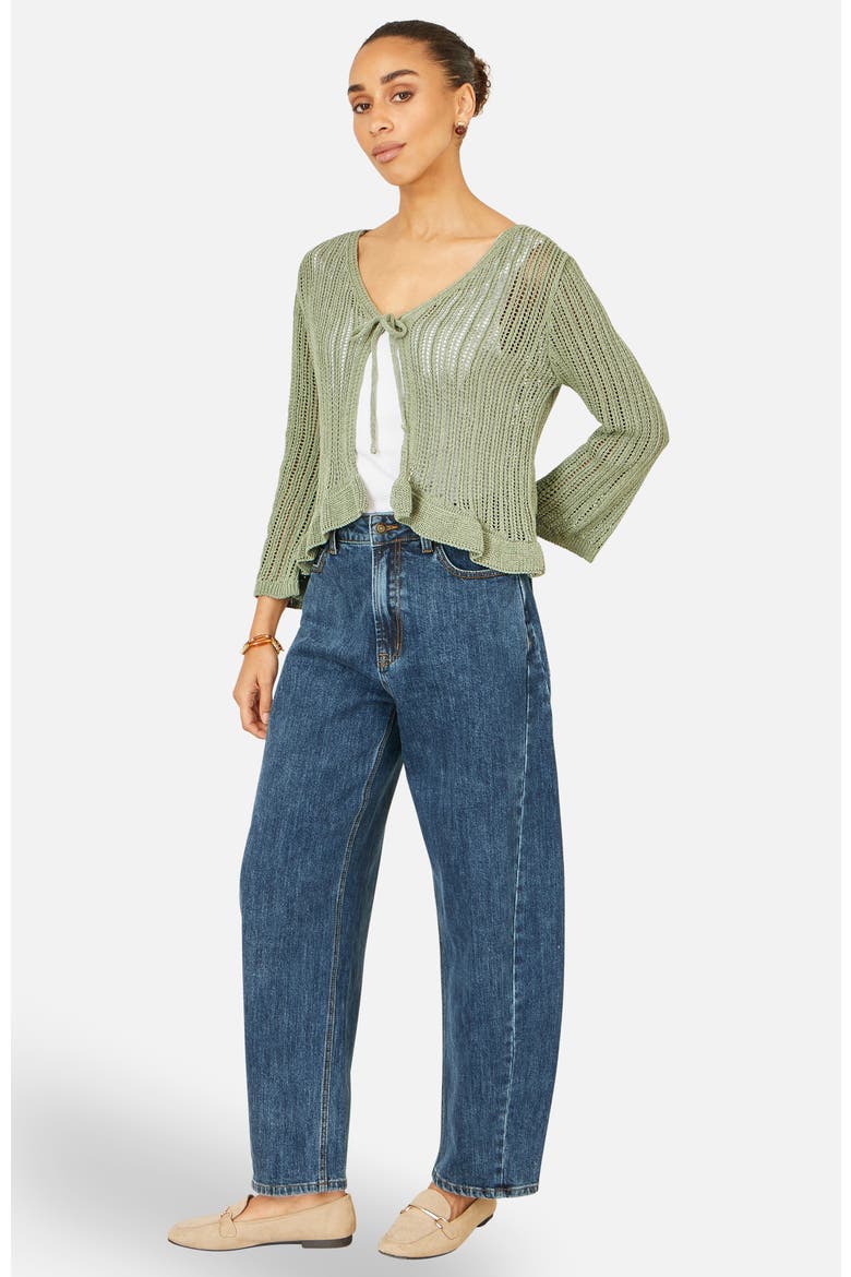 Tie Front Pointelle Cardigan, Alternate, color, Sage Green
