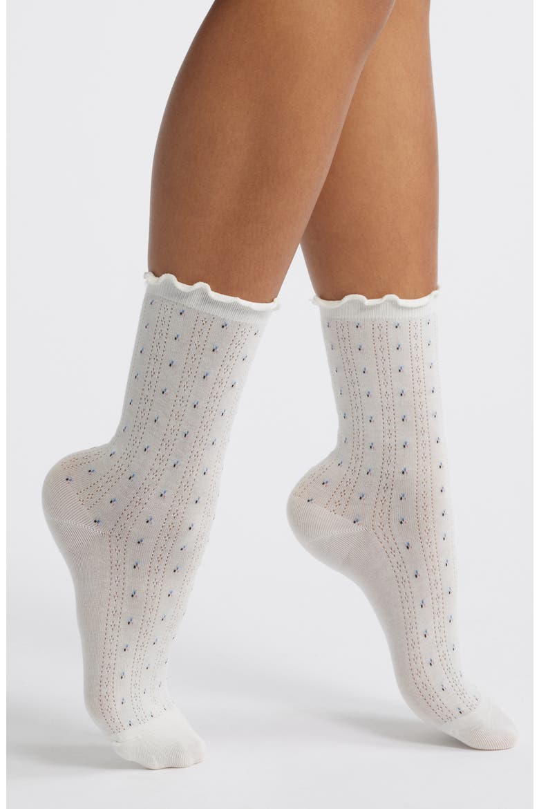 Margot Floral Pointelle Crew Socks, Main, color, WHITE