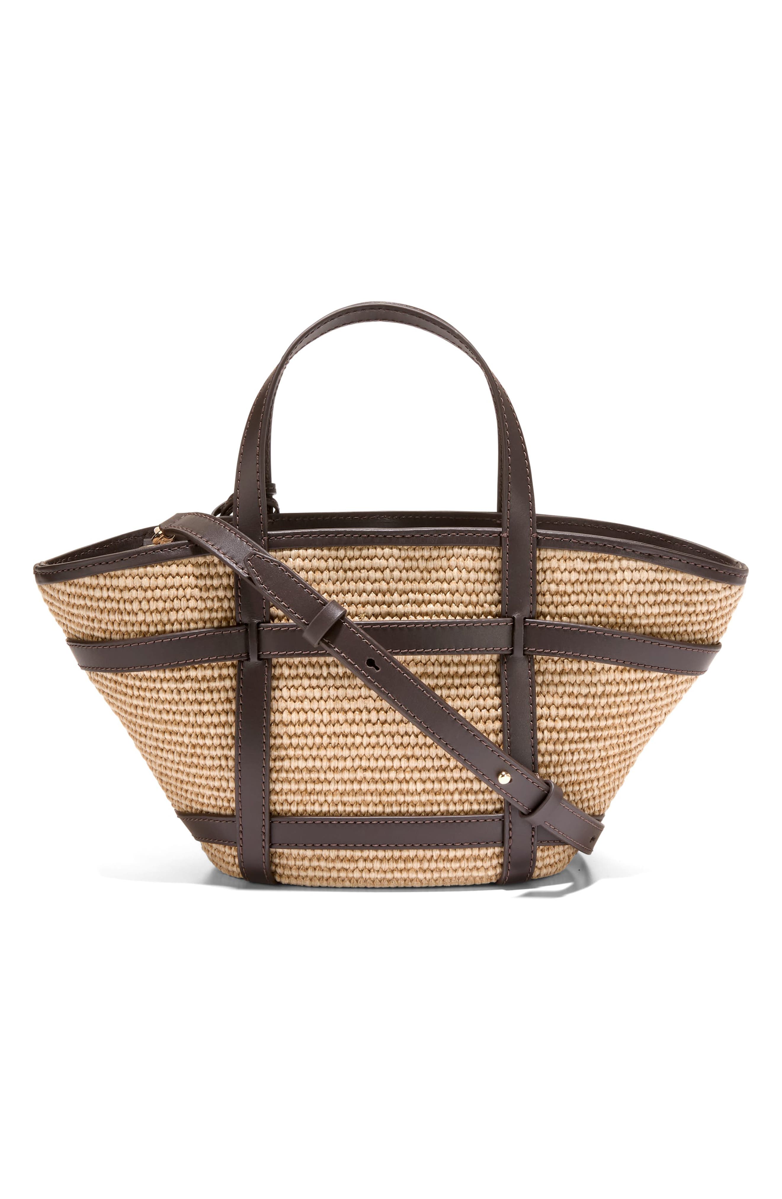 Cole Haan Key West Crossbody Tote, Alternate, color, Natural Raffia/ Dk. Chocolate