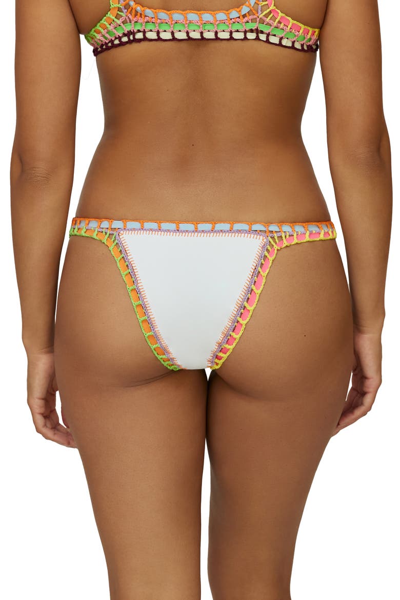 Colorful Whipstitch Trim Bikini Bottoms, Alternate, color, WHITE