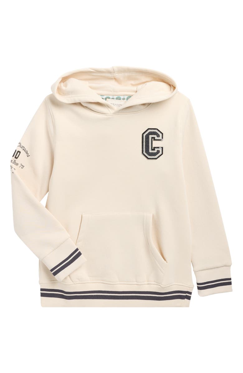 DENIM AND FLOWER Kids' Striped Cuff Hoodie, Main, color, Cream/Grey