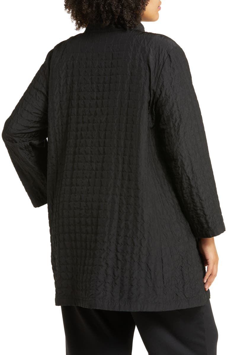 Eileen Fisher Quilted Stand Collar Silk Longline Jacket, Alternate, color, 