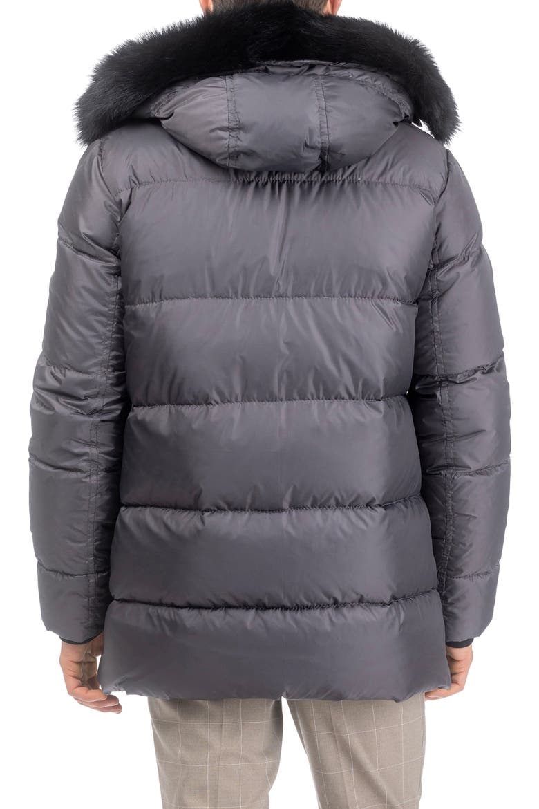 Mens Apres-Ski Jacket with Detachable Genuine Shearling Hood Trim, Alternate, color, ANTHRACITE/BLACK