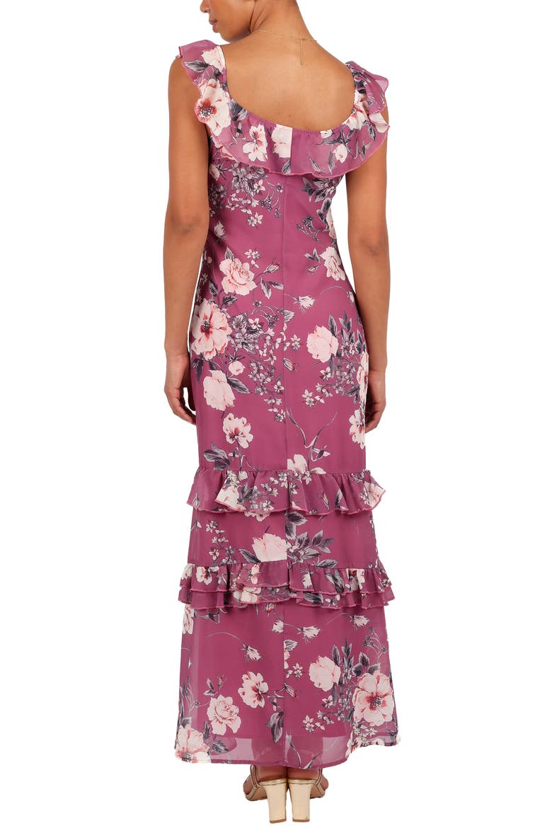 Irelynn Ruffle Convertible Floral Maxi Dress, Alternate, color, DARK ROSE FLORAL