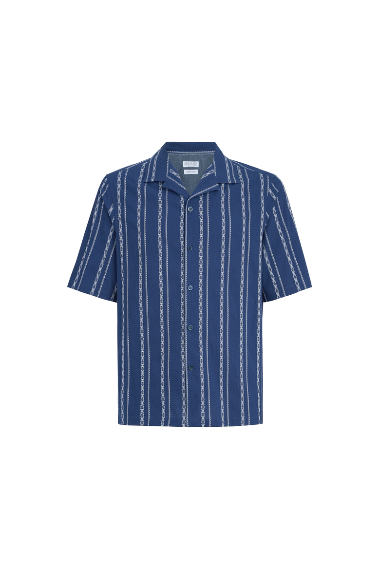 Seersucker short sleeve shirt, Alternate, color, Navy Blue