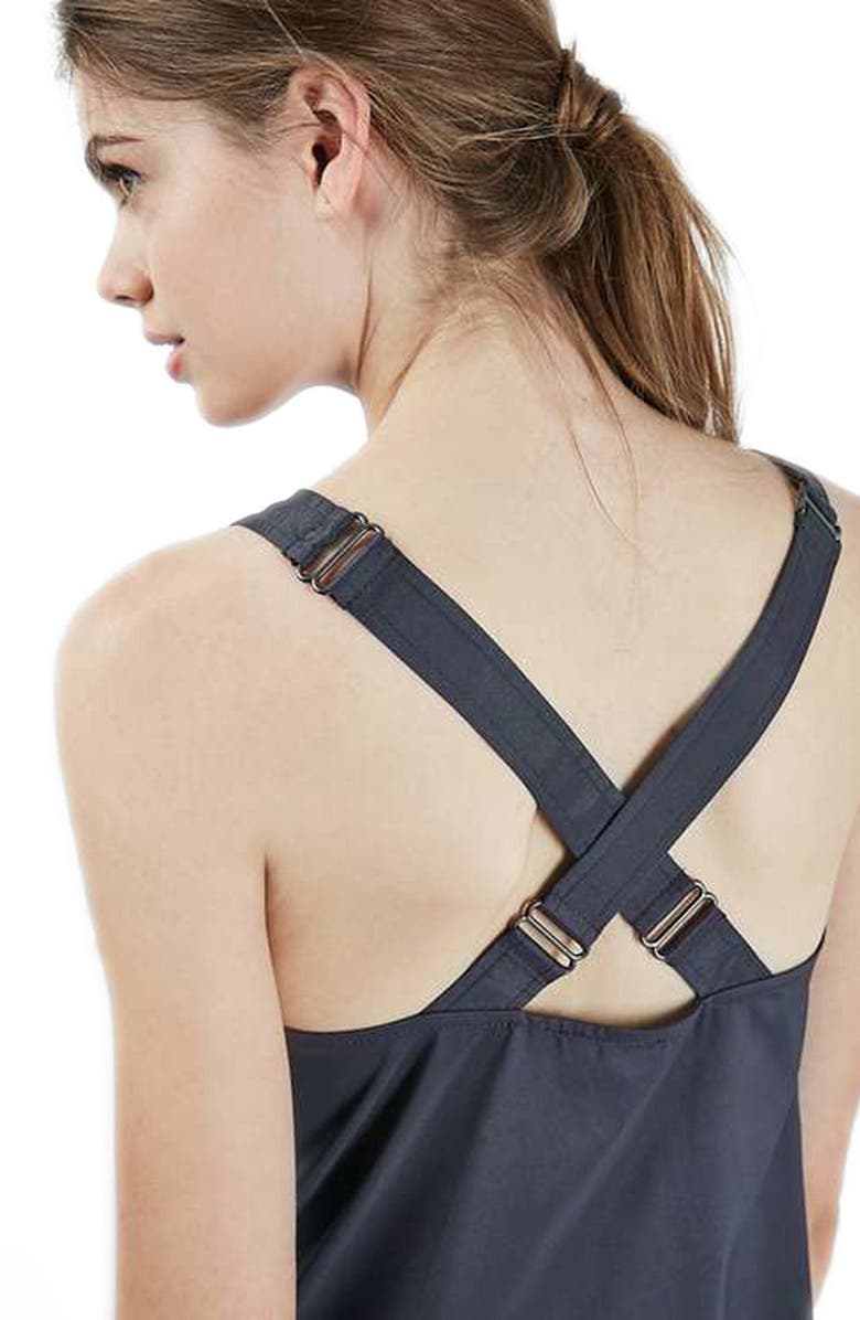 Topshop 'Mango' Satin Dungaree Side Split Midi Slipdress, Alternate, color,