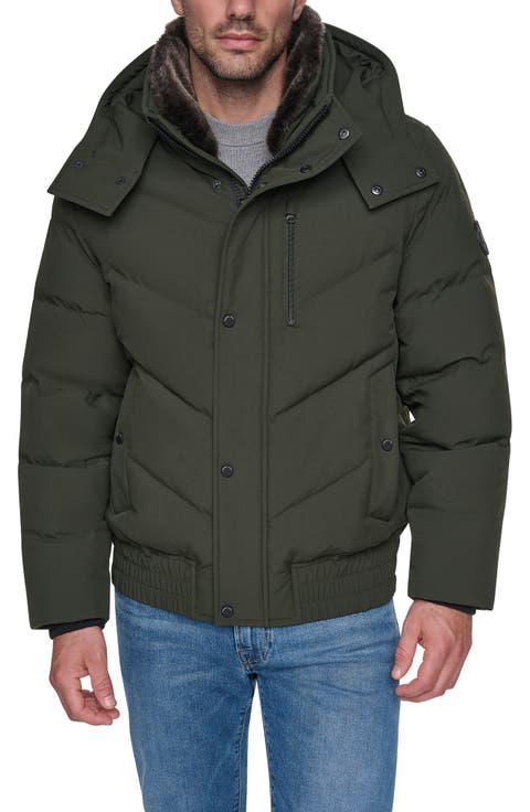 Hooded Bomber Puffer Jacket with Down & Feather Fill