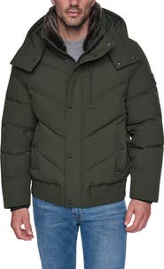 Andrew Marc Hooded Bomber Puffer Jacket with Down & Feather Fill