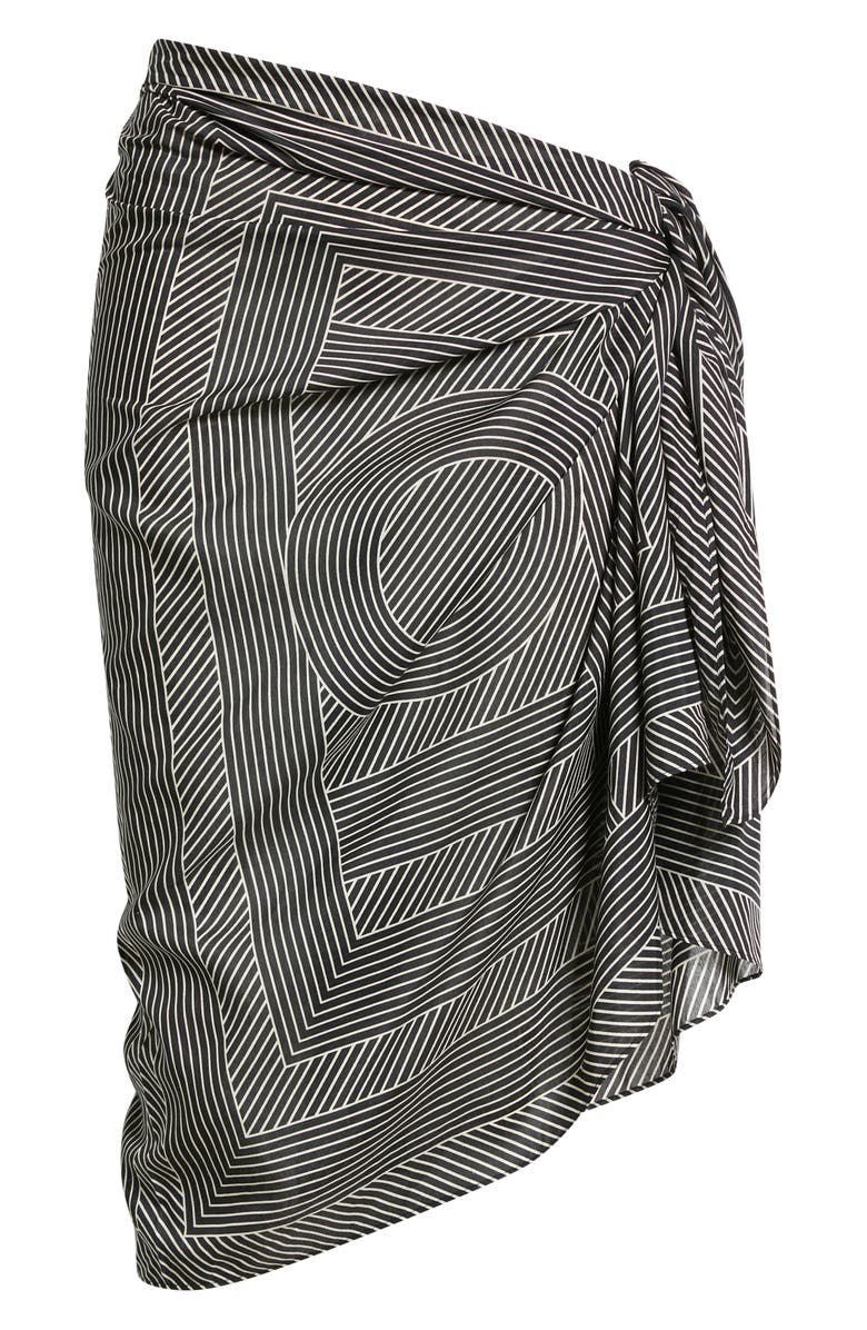 TOTEME Stripe Monogram Print Organic Cotton & Silk Cover-Up Sarong, Alternate, color, Black