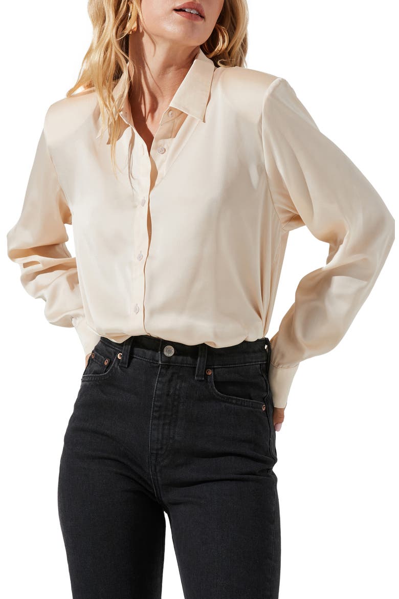 Satin Button-Up Shirt, Main, color, CREAM