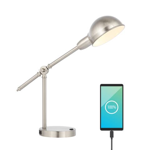 Curtis Vintage Industrial Iron Adjustable Dome Shade LED Task Lamp with USB Charging Port