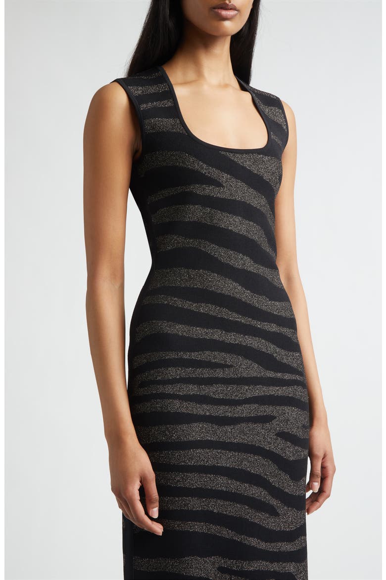 Lynn Metallic Zebra Jacquard Sweater Dress, Alternate, color, BLACK/ GOLD METALLIC