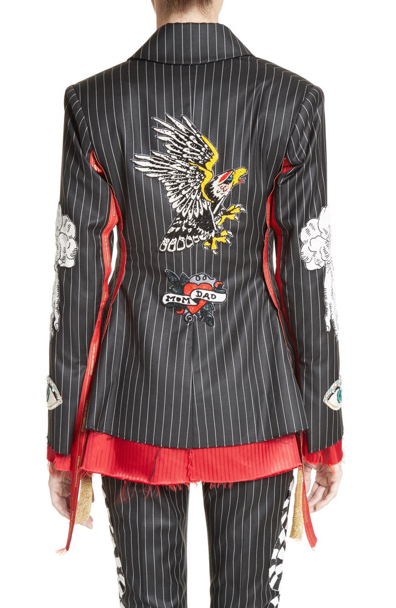 DILARA FINDIKOGLU Embellished Pinstripe Suit Jacket, Alternate, color,