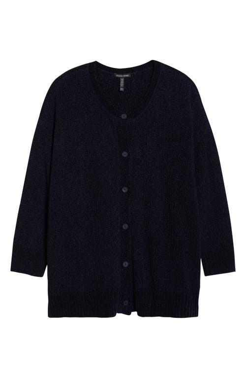 Eileen Fisher Crewneck Cardigan In Blue