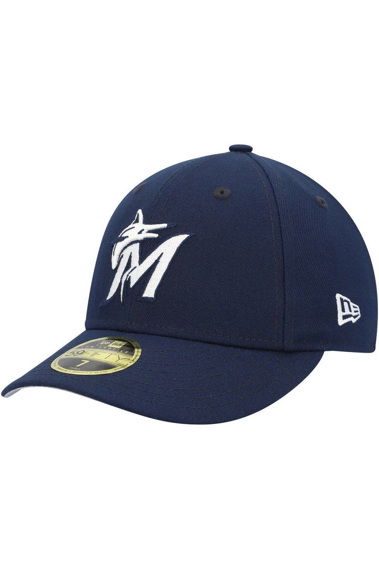 Men's New Era Navy Miami Marlins Oceanside Low Profile 59FIFTY Fitted Hat, Main, color, Navy