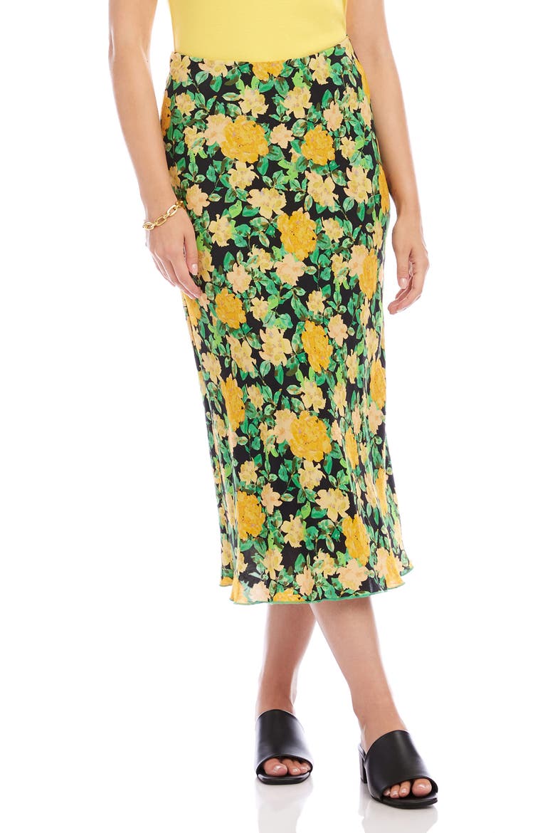 Floral Print Bias Cut Midi Skirt, Main, color, YELLOW FLORAL
