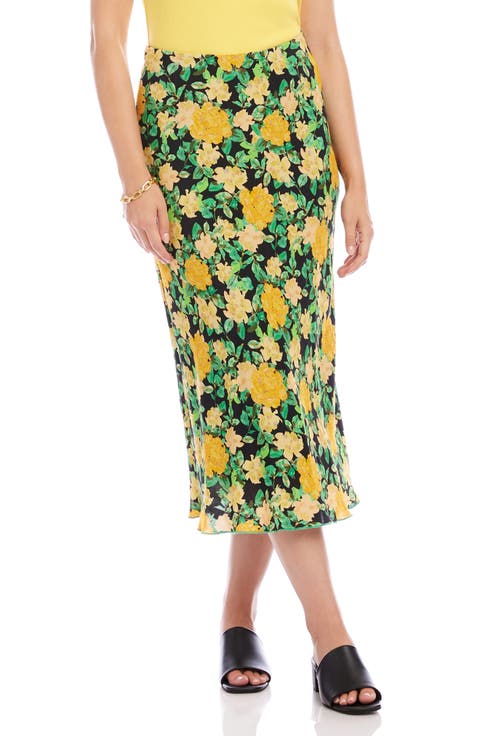 Floral Print Bias Cut Midi Skirt