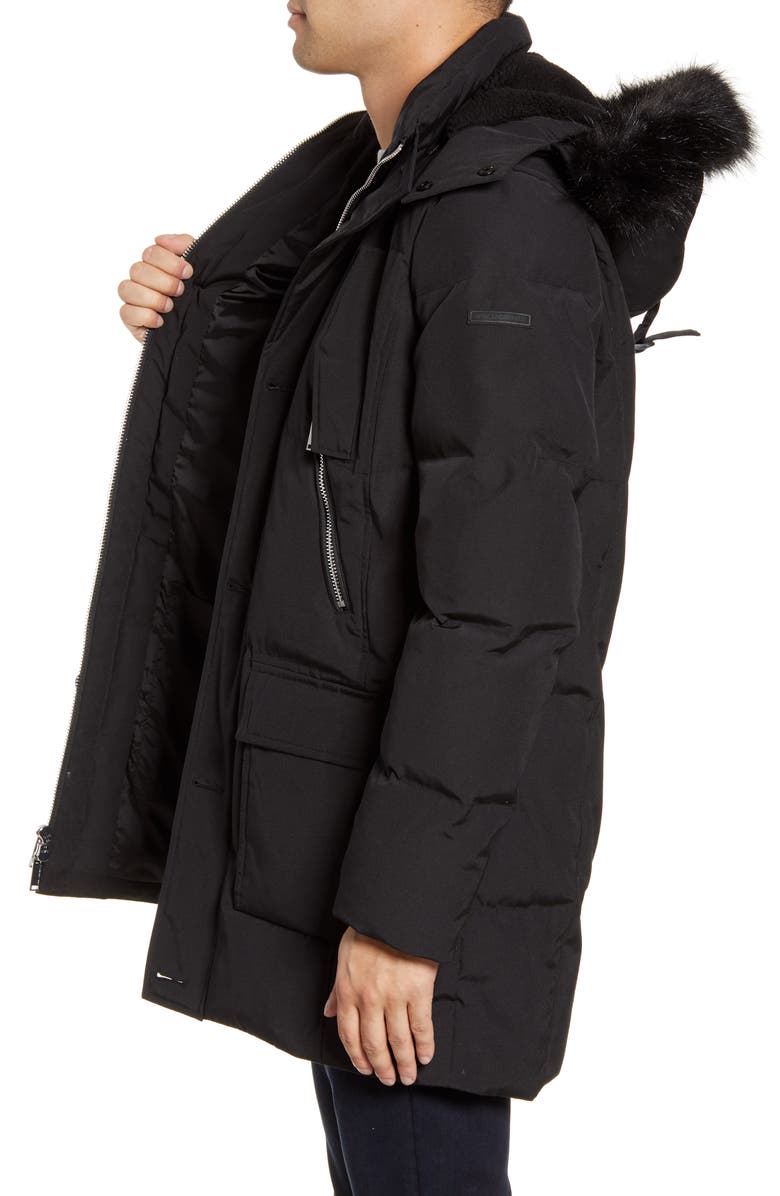 KARL LAGERFELD PARIS Faux Fur Trim Down & Feather Quilted Parka, Alternate, color, 