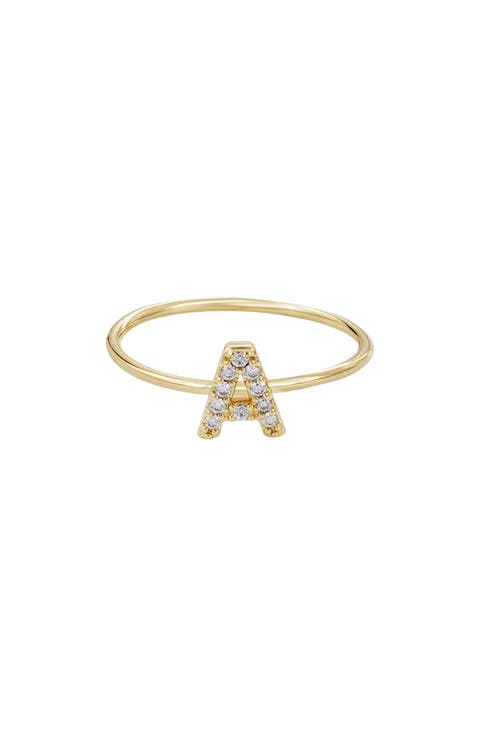 Pavé CZ Initial Charm Ring