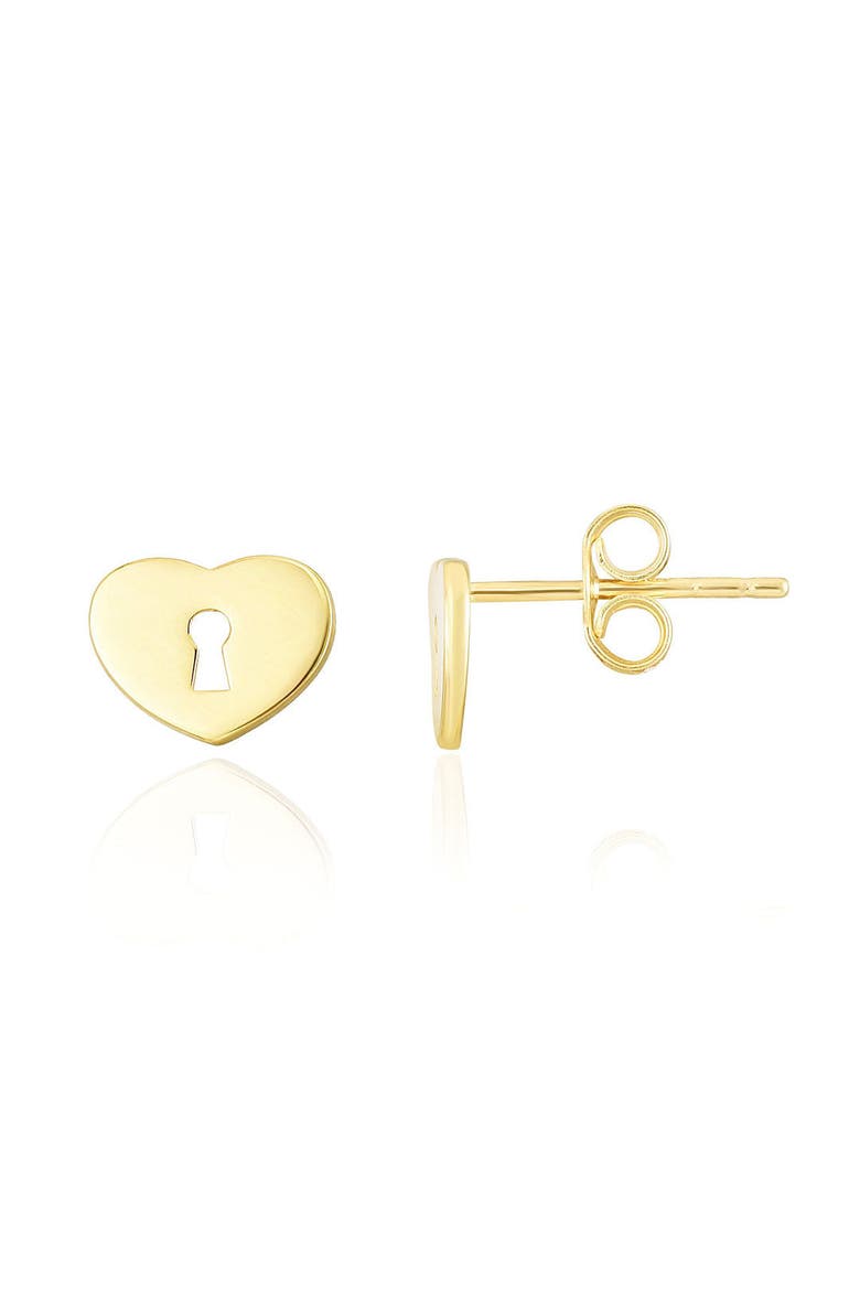 Gold Heart Padlock Stud Earrings, Main, color, Yellow Gold