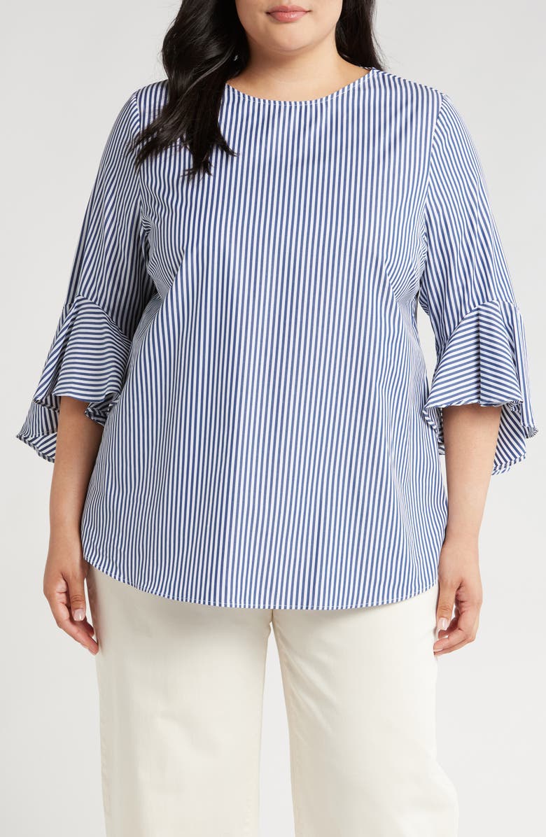 HARSHMAN Malena Stripe Flutter Sleeve Cotton Top, Main, color,