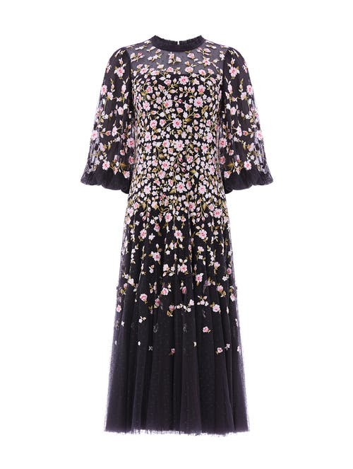 Needle & Thread Sylvia Round Neck Ankle Gown In Black