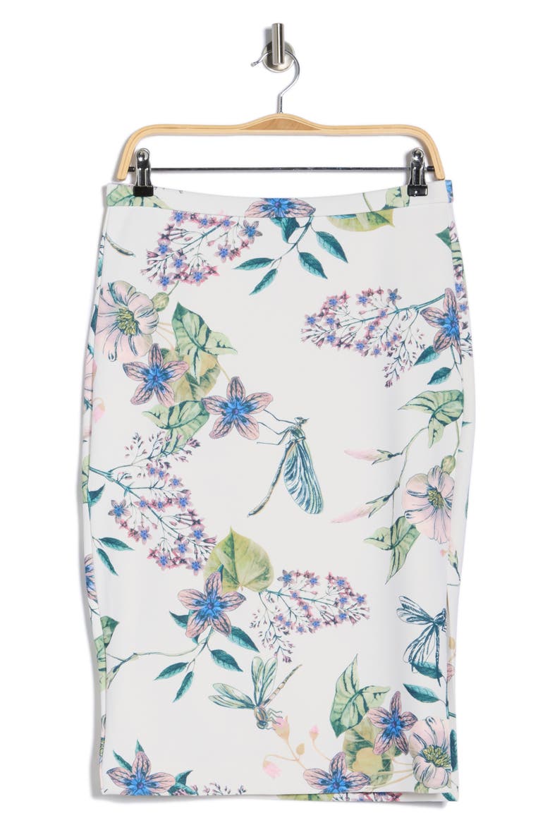 Floral Scuba Pencil Skirt, Alternate, color, IVORY BOTANICAL PRINT