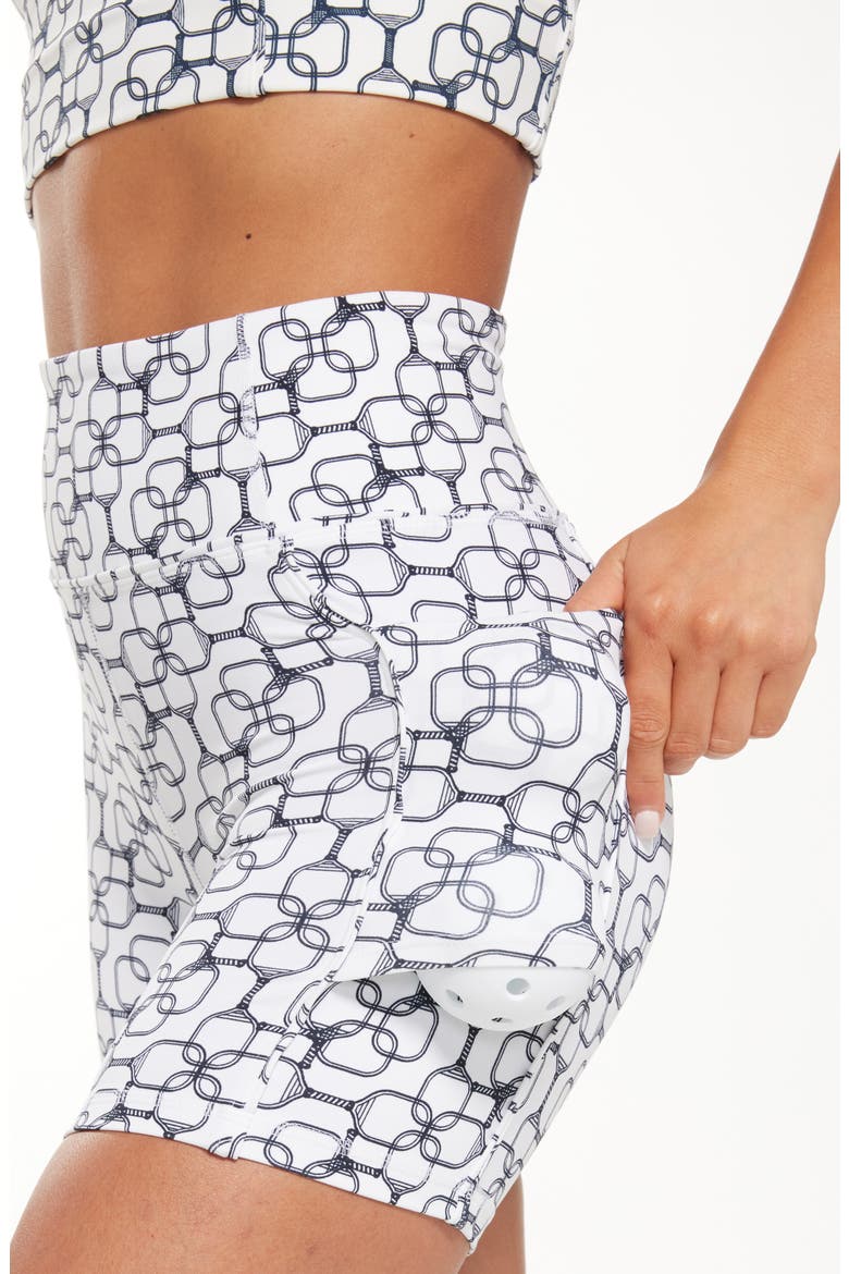 On Point Bike Shorts with Pockets, Alternate, color, WHITE- NAVY PADDLE GEO