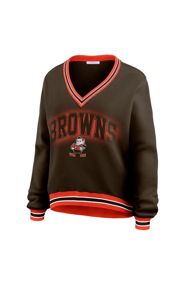 WEAR by Erin Andrews Women's WEAR by Erin Andrews Brown Cleveland Browns Oversized Long Sleeve V-Neck Sweatshirt, Alternate, color, Brown