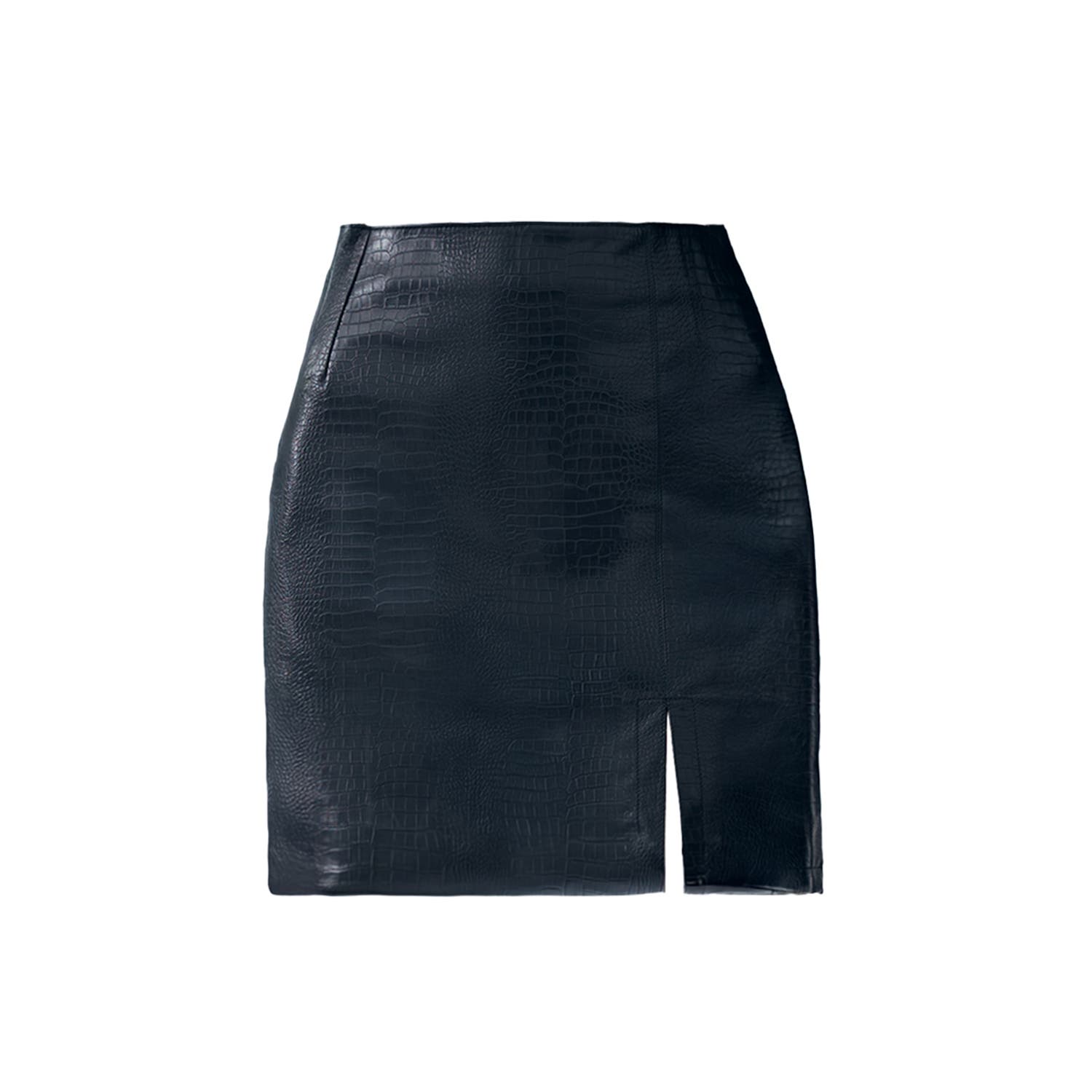Tess Croc Embossed Leather Mini Slit Skirt - image 2