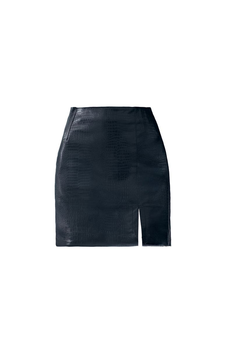 ATS Tess Croc Embossed Leather Mini Slit Skirt, Alternate, color, Black